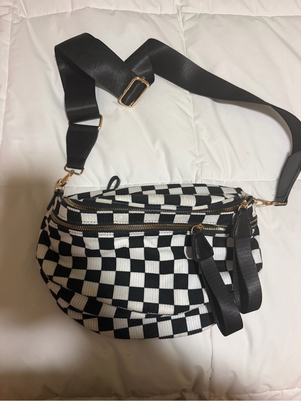 Source Unknown Black & White Checkerboard Crossbody Bag